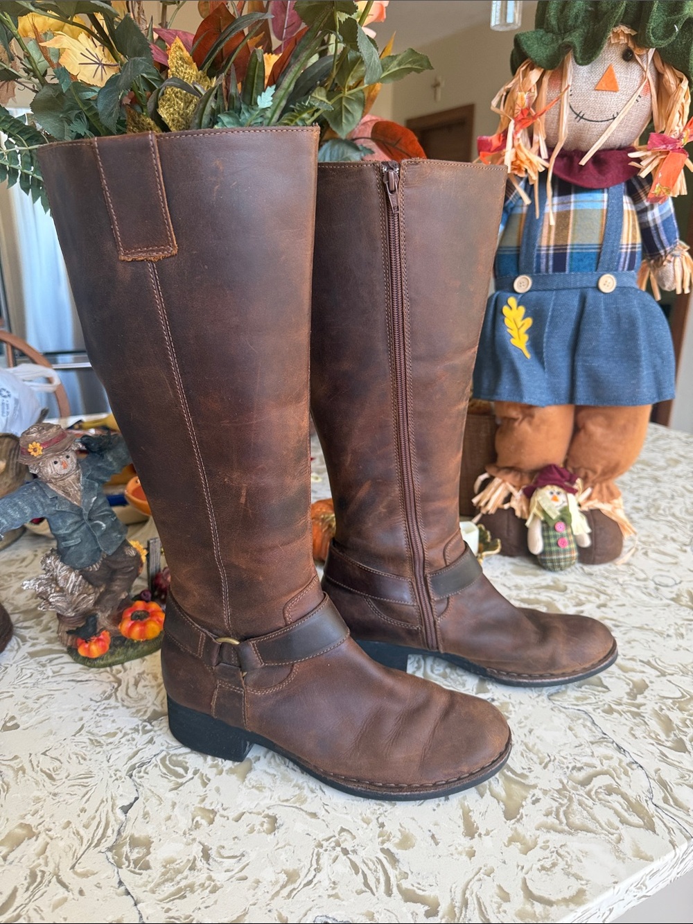 Clarks Brown Leather Tall Riding Boots with Buckle Strap